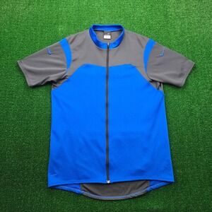 Nike Sphere Dry Cycling Jersey Mens Large Blue Gray Full Zip Short Sleeve Pocket